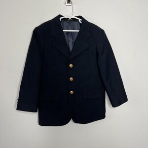 Claiborne Blazer Boys 8 Navy Wool Blend Gold Button Lined Formal Suit Jacket